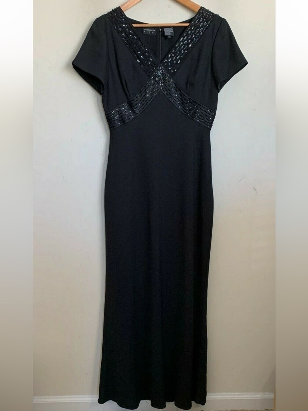 Liz Claiborne Night Black Beaded Maxi Dress